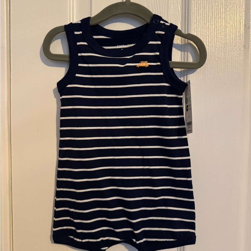 Carter's Navy and White Striped Infant Romper